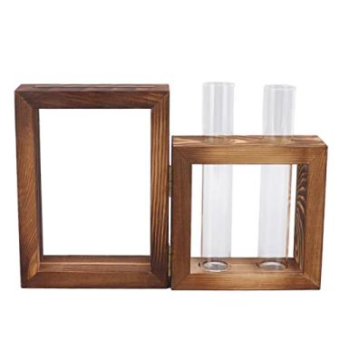 Imagem de Mingzhe Estação de Propagação de Plantas Suporte Madeira Tubos Ensaio Vidro Vaso Hidropônico Vaso Flores Ornamento Mesa Plantação água Flor Pinho Vidro 2 Tubos