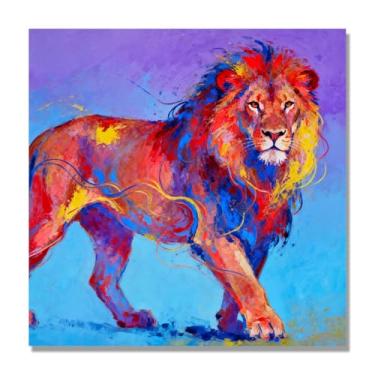 Imagem de Arte abstrata de respingos de leão, pintura colorida de animais em tela, decoração de parede expressiva moderna para sala de estar ou escritório. A17. 40 x 40 cm-15,7 x 15,7 pol. Somente tela