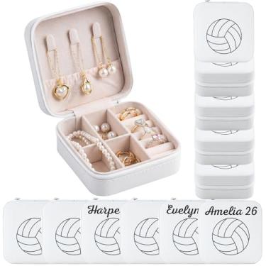 Imagem de Pacote com 12 caixas de joias portáteis de vôlei para fazer você mesmo nome pessoal da equipe pequena viagem estojo de joias esportivas brancas presentes a granel para jogadores de equipe de vôlei