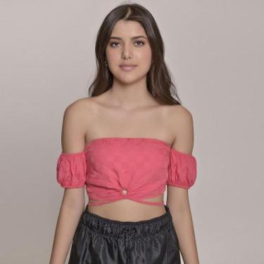 Imagem de Cropped Ciganinha Com Amarração Feminino Amofany Em Jacquard Xadrez, P