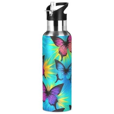 Imagem de Burbuja Garrafa de água de aço inoxidável borboleta, garrafas de água isoladas a vácuo com tampa de canudo para esportes, academia, escola - à prova de vazamento e suor, sem BPA, 946 ml