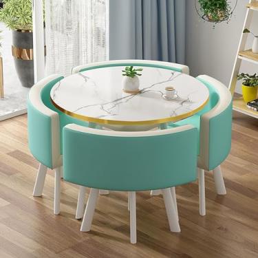Imagem de Mesa de negociação de recepção mesa de jantar e cadeira conjunto de 4, conjunto de mesa e cadeira de móveis redondos, economizar espaço, sala de reunião escritório negociação de recepção 1 mesa 4