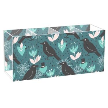 Imagem de Burbuja Porta-canetas de acrílico com flor de corvo com 4 compartimentos, suporte de lápis transparente para pincéis de maquiagem, acessórios de mesa de escritório em casa