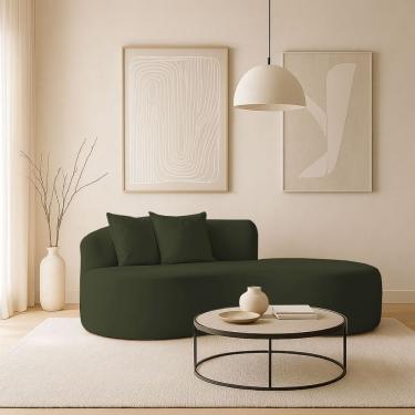Imagem de Sofá Confortável Orgânico Design Elegante Bouclé Verde Musgo