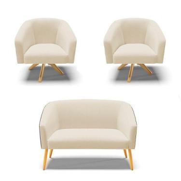 Imagem de Kit 1 Namoradeira E 2 Poltronas Preto Com Areia A27 Madeira - DROSSI