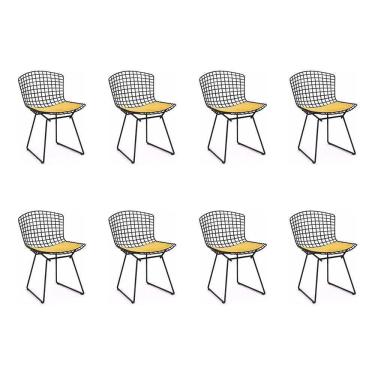 Imagem de Kit 8 Cadeiras Bertoia Preta Com Assento Amarelo