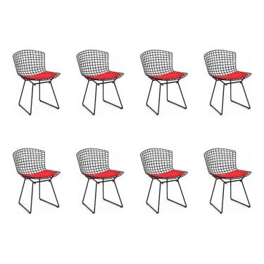 Imagem de Kit 8 Cadeiras Bertoia Preta Com Assento Vermelho