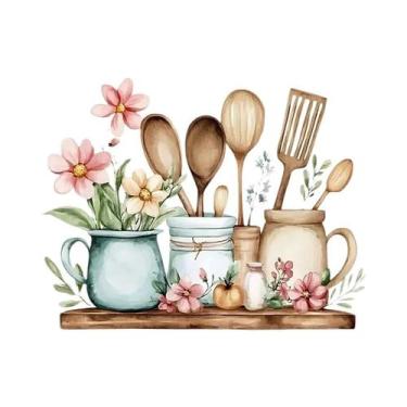 Imagem de Adesivo De Parede Autoadesivo Com Padrão De Utensílios De Cozinha Em P