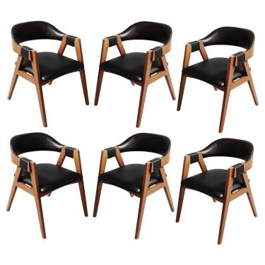 Imagem de Kit 6 Cadeiras de Jantar em Madeira Lina Estofada Couríssimo Preto CCS