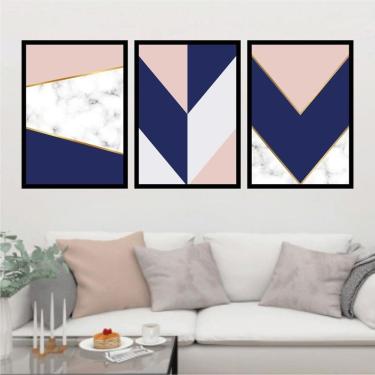 Imagem de Kit 3 Quadros Decorativos Geométrico Rosa/Azul/Mármore