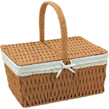 Imagem de Cesta Piquenique Fibra 38x40x19cm Natural Decorativa Organizadora - HO