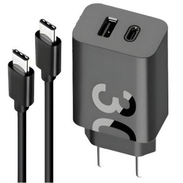 Imagem de Carregador De Celular Turbo 30W Type-C + Usb C/ Cabo 1 Metro 490A+C - 
