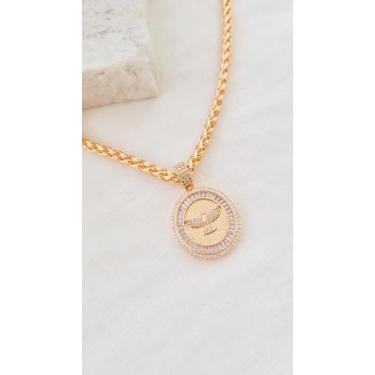 Imagem de Colar Medalha Espírito Santo Cravejado Zircônias Banho Ouro 18k Delta 