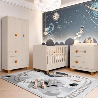 Imagem de Quarto de Bebê Completo Berço 2 em 1, Cômoda e Guarda Roupa 100% MDF A