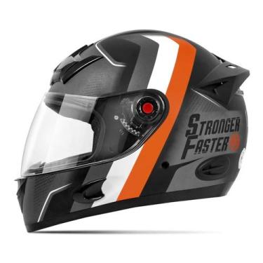 Imagem de Capacete Moto Fechado Etceter Stronger Faster Fosco, CINZA - LARANJA, 