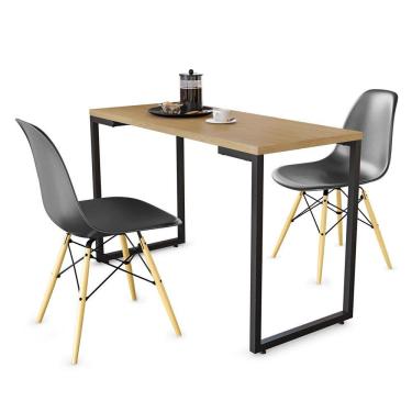 Imagem de Conjunto Mesa de Cozinha Prattica Industrial 120cm e 2 Cadeiras Eames F02 Nature/Preto - Mpozenato
