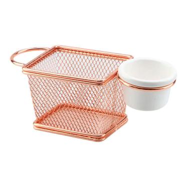 Imagem de Cesta p/Alimentos Aço Inox Rosê c/Molheira Melamina 10x8x7,5