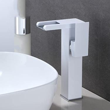 Imagem de Conjunto de torneira de bacia de banheiro com cascata de latão, misturador de água quente fria, guindaste, torneira de pia, mudança de cor por torneiras de fluxo de água, branco B, China