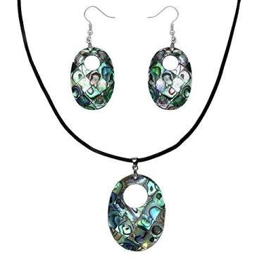 Imagem de Conjunto de brincos de couro preto Falari Green Abalone Shell