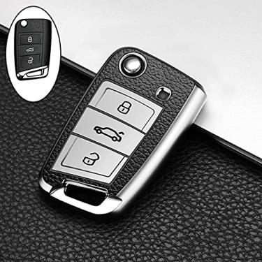 Imagem de CSHU TPU Couro Capa para Chave do Carro Capa Porta-Chaveiro Anel Bolsa para Chave, Adequado para Volkswagen VW Golf 7 mk7 Assento Ibiza Leon FR 2 Altea Aztec Skoda Octavia A7, B, prata