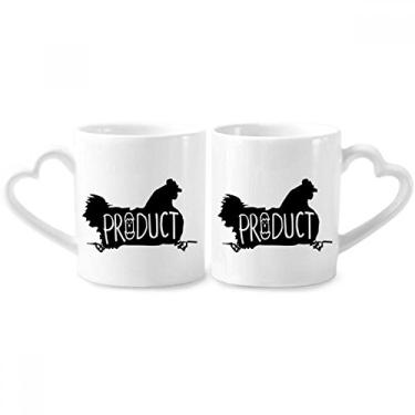 Imagem de Conjunto de canecas de porcelana natural para casais, contorno de animais de galinha preta, coração