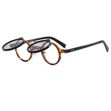 Imagem de Óculos de sol punk redondo flip masculino feminino vintage armação pequena óculos de sol feminino moda óculos UV400, C3LeoaprPreto, preto, tamanho único