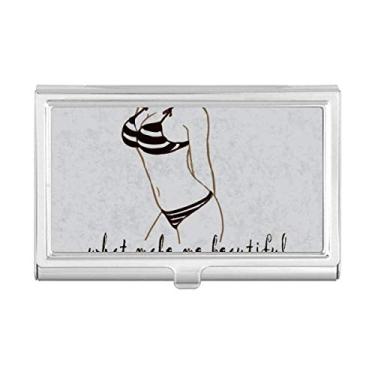 Imagem de Porta-cartões de visita com estampa preta e ilustração de biquíni