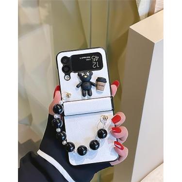 Imagem de Contas Coreanas Pulseira Pérola Cadeia Cartoon 3D Urso Patch Case para Samsung Galaxy Z Flip3 Flip4 Z Flip 3 4 5GZflip3 Zflip4 Capa, A, Para Z flip 3