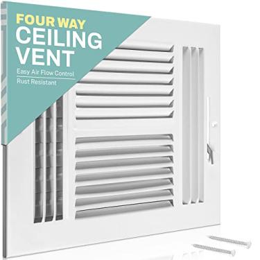Imagem de Home Intuition Registro de teto – Capas de ventilação para teto ou parede de casa – 15 x 15 cm (abertura de duto) Cobertura de registro de grade branca de 4 vias com amortecedor ajustável para calor e ar condicionado HVAC