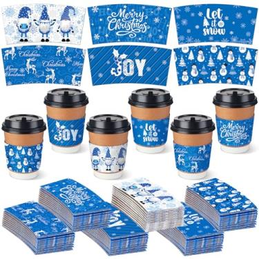Imagem de Hushee 180 peças de manga de xícara de chá de café de Natal descartável de inverno para copos de 12 e 473 g, jaqueta de papel para xícara de chá de Natal para chocolate quente, cacau, bebidas frias