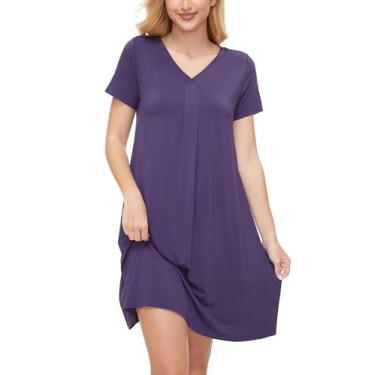 Imagem de GYS Camisola feminina de viscose macia de manga curta, confortável com gola V, camisa de dormir leve, Roxo (Air Purple), P