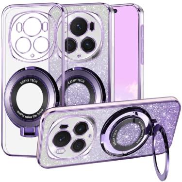 Imagem de Kainevy Capa magnética com glitter transparente para Honor Magic 6 Pro [compatível com MagSafe] Capa para celular Honor Magic 6 Pro com anel de suporte de silicone à prova de choque design fino