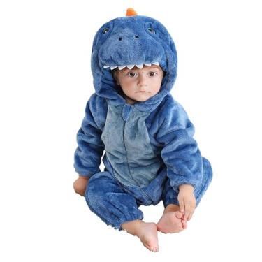 Imagem de Macacão infantil de flanela para bebês com animais de dinossauro, macacão de fantasia de Halloween, roupa de festa, pijama, loungewear, Azul, 6-12 Months