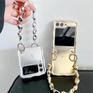 Imagem de Coração ouro prata caso de telefone para samsung galaxy z flip 6 5 4 3 capa protetora traseira para zflip4 zflip5 zflip6 caso escudo, c4, para z flip 5