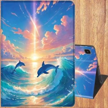 Imagem de Capa para Samsung Galaxy Tab A7 de 10,4 polegadas 2020 (SM-T500/ T505/ T507), com suporte ajustável, capa inteligente despertar e hibernar automática para tablet Samsung - Golfinhos ao luar