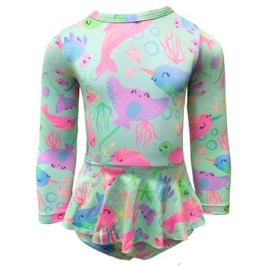 Imagem de Maiô Infantil Proteção Solar Uv Fundo Mar Body Bory Babado Praia Piscina Juvenil Peixe Arraia Kids