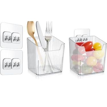 Imagem de Organizador de parede de acrílico, lixeiras de armazenamento de porta de armazenamento adesivo, equipamento de armazenamento transparentes, cesto organizador empilhável para cozinha, (Pacote de 2)