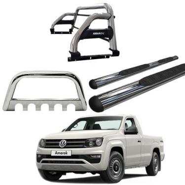 Imagem de Kit Quebra Mato Estribo Oblongo Santo Antônio H2/Amarok CS Cromado - H