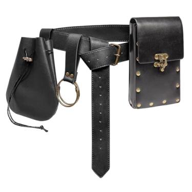 Imagem de Bolsa de cinto bolsa de cintura pochete medieval vintage bolsa de couro suporte para celular coldre cinto bolsa bolso casual caminhada festival renascentista feira adereços carteira de viagem, I2 - preto, One_Size, Renascimento