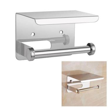 Imagem de Suporte Papel Higienico Inox Lavabo Banheiro Prateleira Porta Objeto C