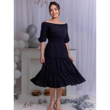 Imagem de Vestido Midi Soltinho Festa com Manga 3/4 Elegante - Vestidos de Festa