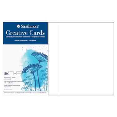 Imagem de Strathmore 105-260-1 cartões e envelopes criativos 12,7 cm x 17,5 cm, pacote com 50, branco fluorescente/Deckle