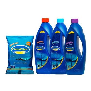 Imagem de Kit manutenção limpeza piscina neoclor - cloro 1kg 3 em 1 - clarifican