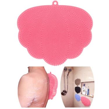 Imagem de WeUse Ourbshf Back Scrubber Mãos Livres para Banho. Fácil de Limpar, Grande e Plana, Arruela Traseira de Silicone, Massageador de Pés, Escova Corporal, Substitui Esponja de Bucha. Cole Na Parede para Esfregar, Pendure No Gancho para Secar (Rosa)