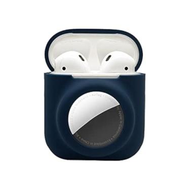 Imagem de Capa para Airpod 1 e 2 com suporte para Airtags, capa para Airpod 1ª geração para Apple Airtags, capa de silicone 2 em 1 para Airpods Air, macia à prova de choque, antiarranhões e antiperda