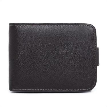 Imagem de Carteira masculina em couro legitimo com plastico porta cartao romoro,