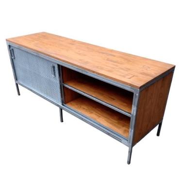 Imagem de Rack Industrial com Porta de Correr de Ferro e Prateleiras de Madeira 