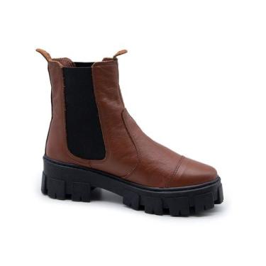 Imagem de Bota Chelsea Feminina Couro Tratorada Com Elástico - E-Commerce Franca