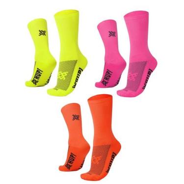 Imagem de Kit 03 Pares Meia para Corrida HUPI Lisas Coloridas, Amarelo, Rosa, 36