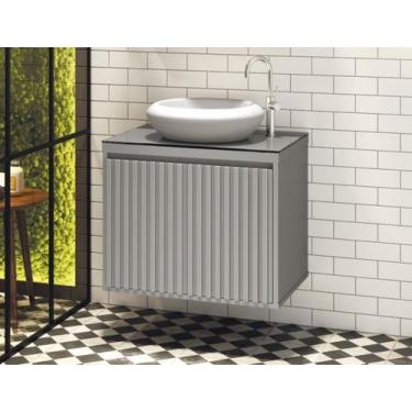 Imagem de Gabinete Para Banheiro Ripado 60 Cinza Mat. C/ Cuba Branca - Astral De